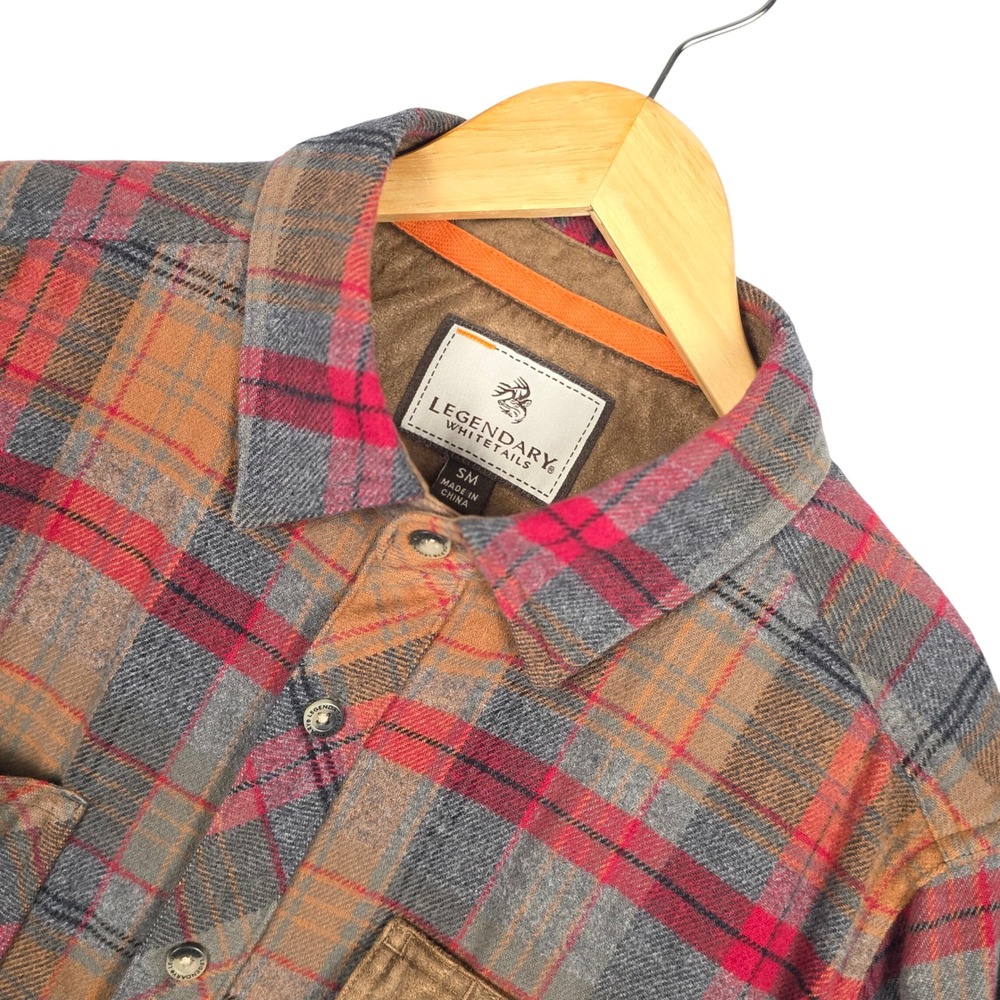 Legendary Whitetails Mens Flannel Button Up Shirt‎ Small Plaid Suede Elbow Patch